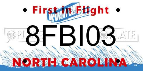 8FBI03 North Carolina License Plate