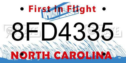 8FD4335 North Carolina License Plate