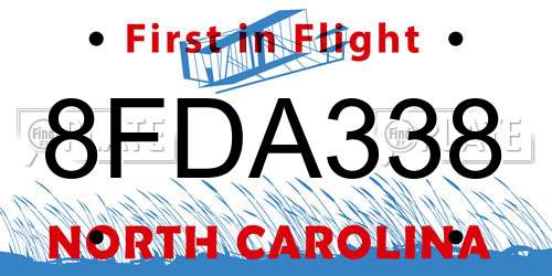 8FDA338 North Carolina License Plate