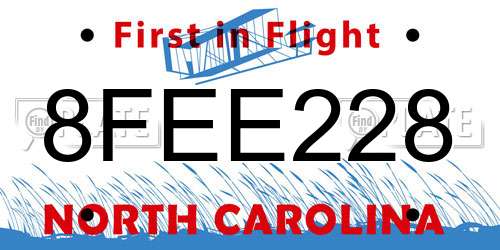 8FEE228 North Carolina License Plate