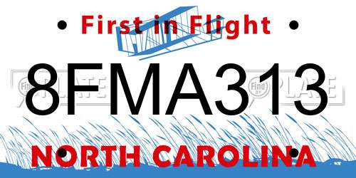 8FMA313 North Carolina License Plate