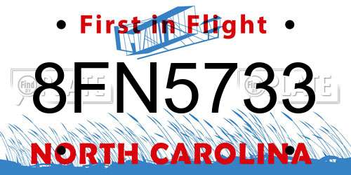8FN5733 North Carolina License Plate