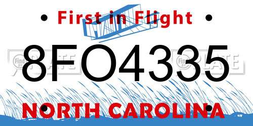 8FO4335 North Carolina License Plate