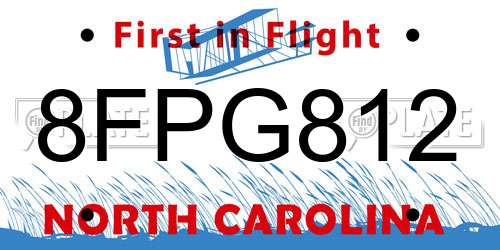 8FPG812 North Carolina License Plate