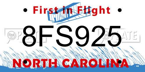 8FS925 North Carolina License Plate
