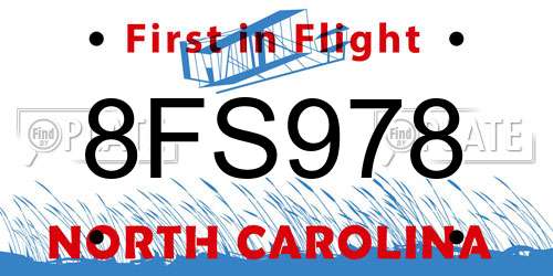 8FS978 North Carolina License Plate