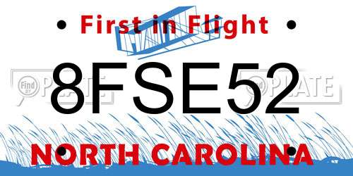 8FSE52 North Carolina License Plate