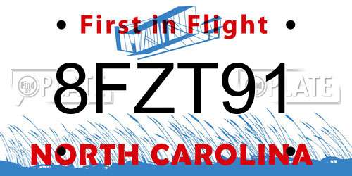 8FZT91 North Carolina License Plate