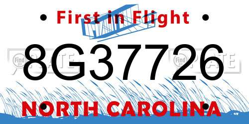 8G37726 North Carolina License Plate