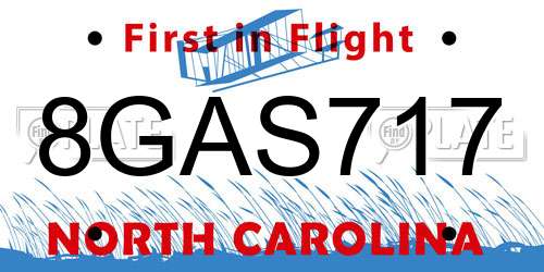 8GAS717 North Carolina License Plate