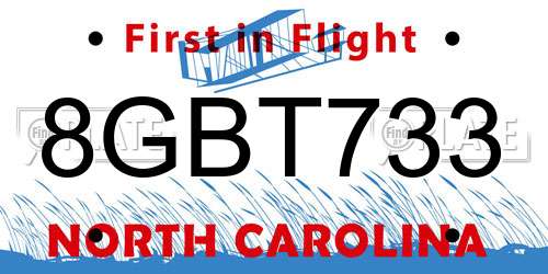 8GBT733 North Carolina License Plate