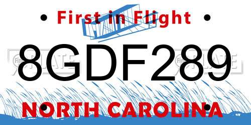 8GDF289 North Carolina License Plate