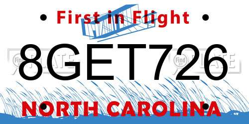 8GET726 North Carolina License Plate