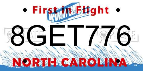 8GET776 North Carolina License Plate