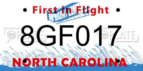 8GF017 North Carolina License Plate