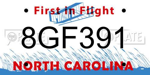 8GF391 North Carolina License Plate
