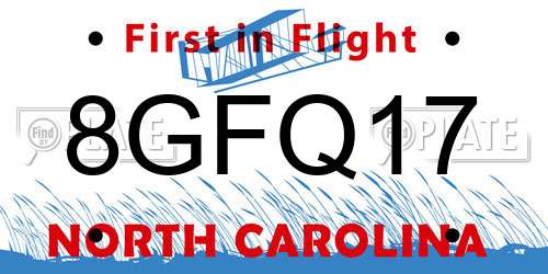 8GFQ17 North Carolina License Plate