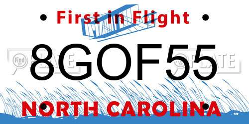 8GOF55 North Carolina License Plate