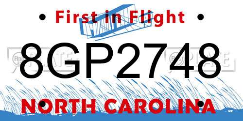 8GP2748 North Carolina License Plate