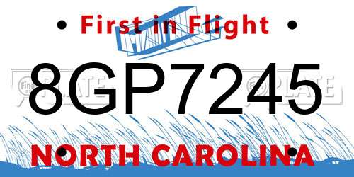 8GP7245 North Carolina License Plate
