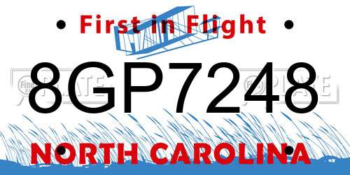 8GP7248 North Carolina License Plate