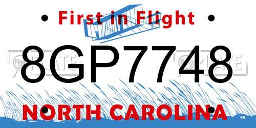 8GP7748 North Carolina License Plate