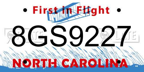 8GS9227 North Carolina License Plate
