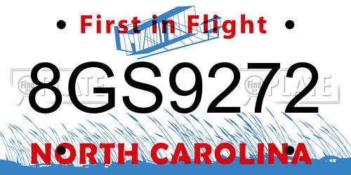 8GS9272 North Carolina License Plate