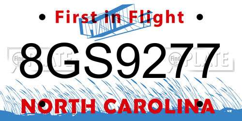 8GS9277 North Carolina License Plate