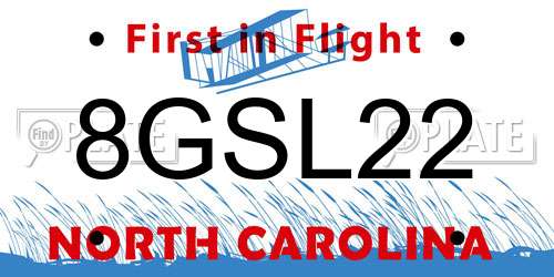 8GSL22 North Carolina License Plate