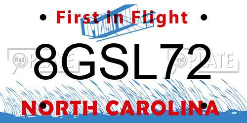 8GSL72 North Carolina License Plate