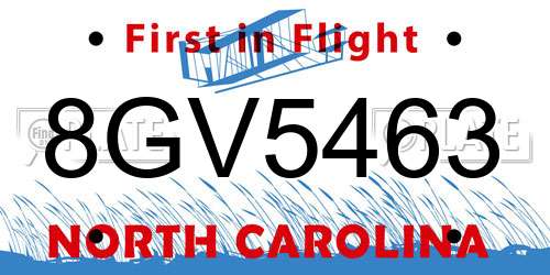 8GV5463 North Carolina License Plate