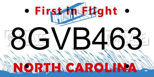 8GVB463 North Carolina License Plate