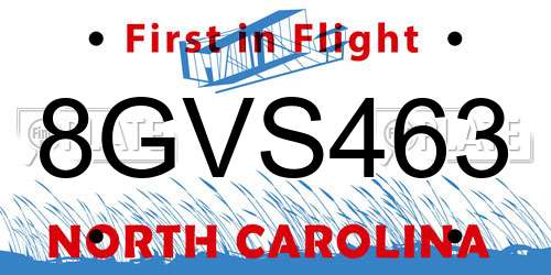 8GVS463 North Carolina License Plate