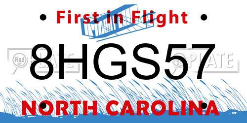 8HGS57 North Carolina License Plate