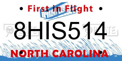 8HIS514 North Carolina License Plate