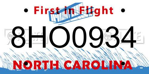 8HO0934 North Carolina License Plate