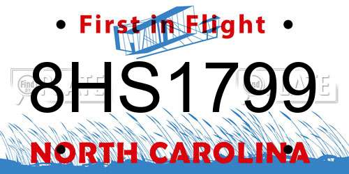 8HS1799 North Carolina License Plate