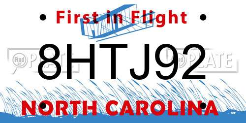 8HTJ92 North Carolina License Plate