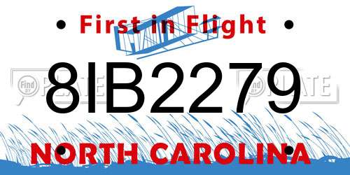 8IB2279 North Carolina License Plate