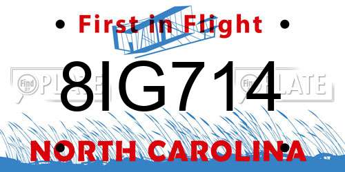 8IG714 North Carolina License Plate