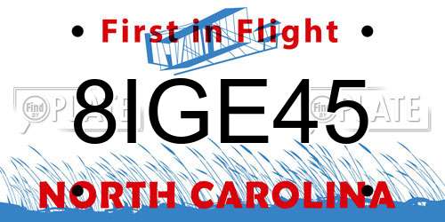 8IGE45 North Carolina License Plate