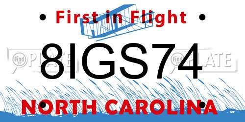 8IGS74 North Carolina License Plate