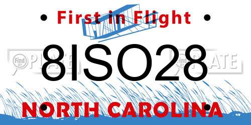 8ISO28 North Carolina License Plate