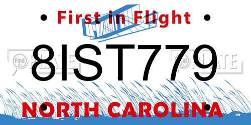 8IST779 North Carolina License Plate