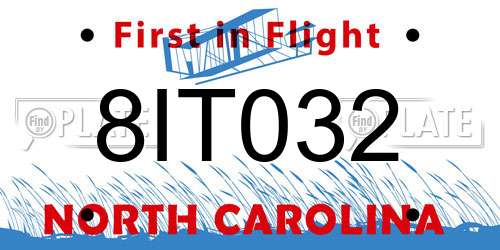 8IT032 North Carolina License Plate