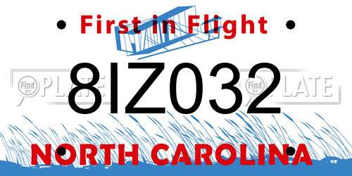 8IZ032 North Carolina License Plate