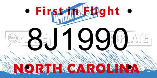 8J1990 North Carolina License Plate
