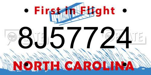 8J57724 North Carolina License Plate