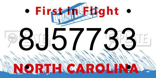 8J57733 North Carolina License Plate